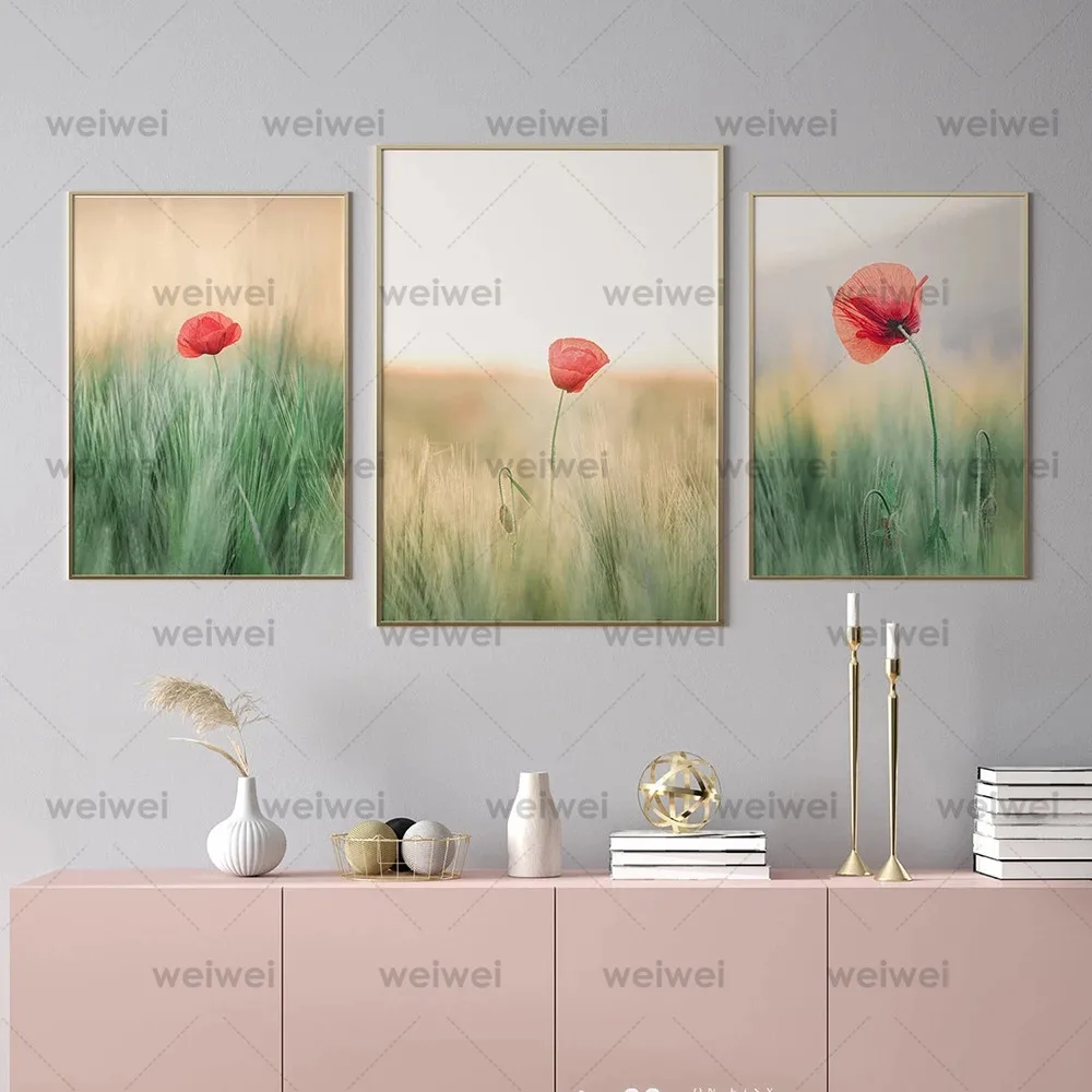 

Print Abstract Wild Red Flower Poppies Landscape Oil Painting On Canvas Modern Pastoral Poster Art Wall Picture for Living Room