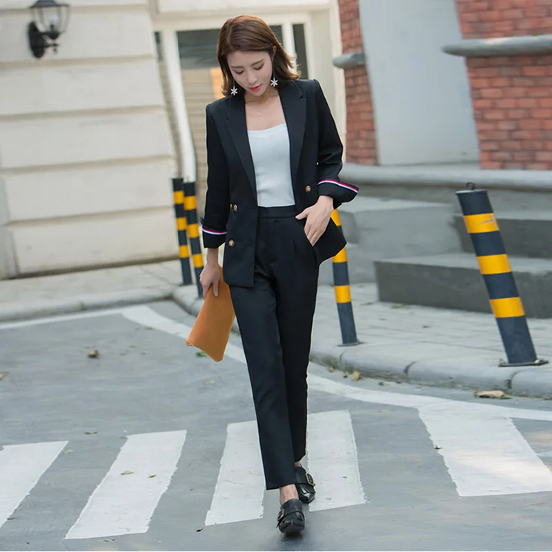 Осенний женский костюм брюки 2 комплекта классическая версия 2019 новая Корейская