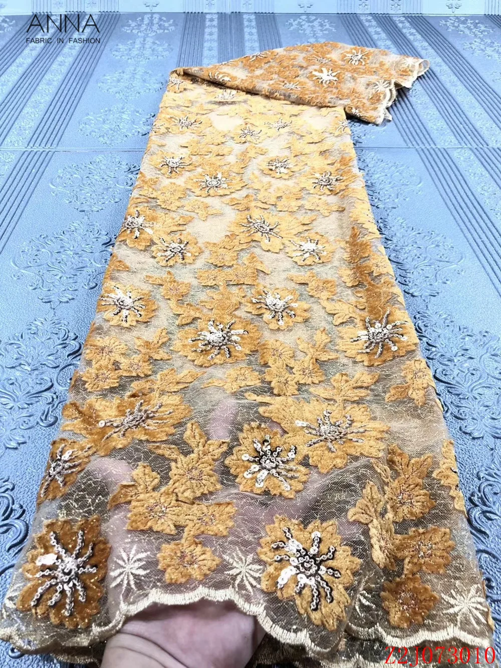 

Anna fashion french tulle lace nigerian sequins fabric 2021 high quality embroidery african net laces mesh fabrics 5 yards/piece