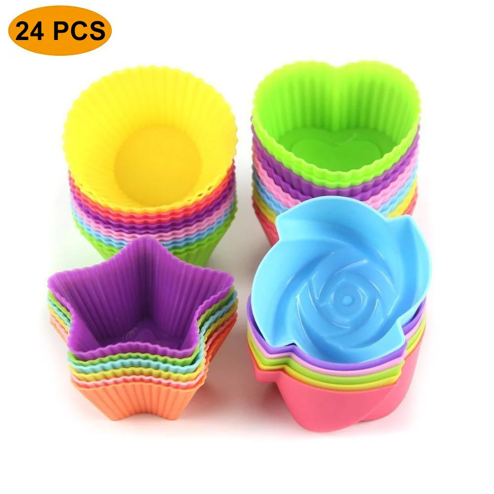 

24pcs/pack Silicone Cupcake Liners Reusable Baking Cups Pan Nonstick Easy Clean Pastry Muffin Molds Wrapper Chocolate Holders