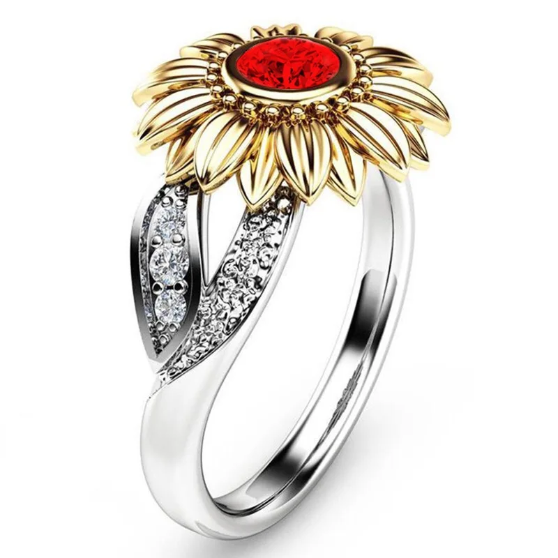

MENGYI Fashion Hot Sale Small Daisy Flower 9 2 5 Ring Inlay Zircon Elegant Sunflower Ring For Women Wedding / Party Jewelry