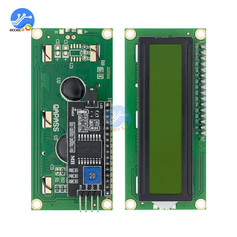 Модуль LCD 1602 синий/желто-зеленый экран 16x2 символов ЖК-дисплей PCF8574T PCF8574 интерфейс
