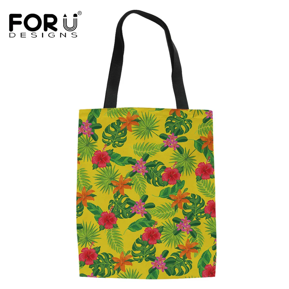 

Складная перерабатываемая сумка для покупок FORUDESIGNS для женщин, красивая Холщовая Сумка с цветочным узором из гибискуса, женская сумка, Порт...