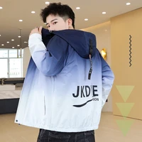 hooded mens jacket gradient color spring and autumn casual male 2021 youth ins trend top coats streetwear windbreaker clothing