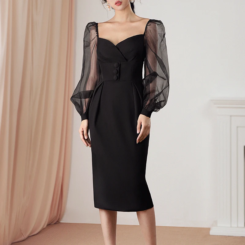 Женское Сетчатое платье-миди Max Spri платье с v-образным вырезом и пышными рукавами