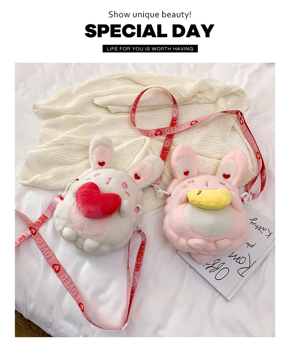 20-30 см белая и розовая плюшевая игрушка Bolso niuna девочка сумка Детский рюкзак мягкие игрушки Кролик плюшевые рюкзаки милая игрушка для детей