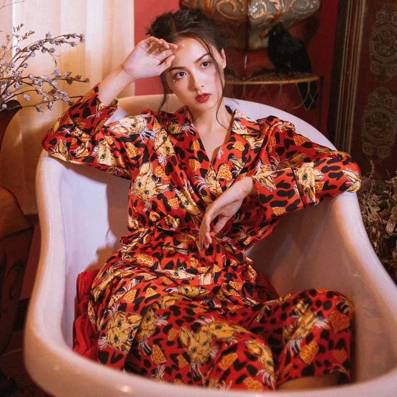 2019 осенние женские пижамные комплекты с принтом кота модный сексуальный