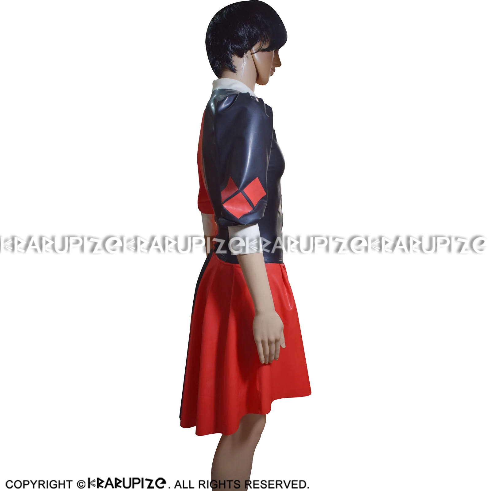 Сексуальное латексное платье клоун с пуговицами спереди отложным воротником