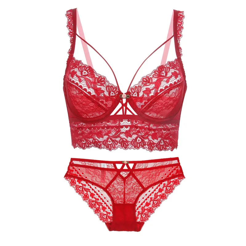 

Hjwsfdcai 2020 New Sexy Lace Ultra-Thin Bra Set Transparent Lace Ladies Bra Push Up Gather Bra Thin Seamless Femme Lingerie