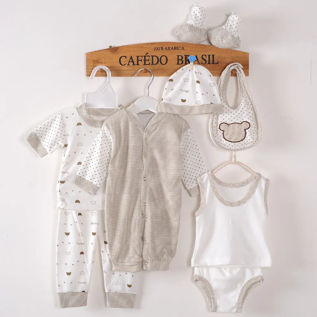 8PCS Baby Clothing Set Newborn Boy Girl Tops Hat Pants Bib Sock Shose Romper Outfits Infant Product Costume M840# | Детская одежда и