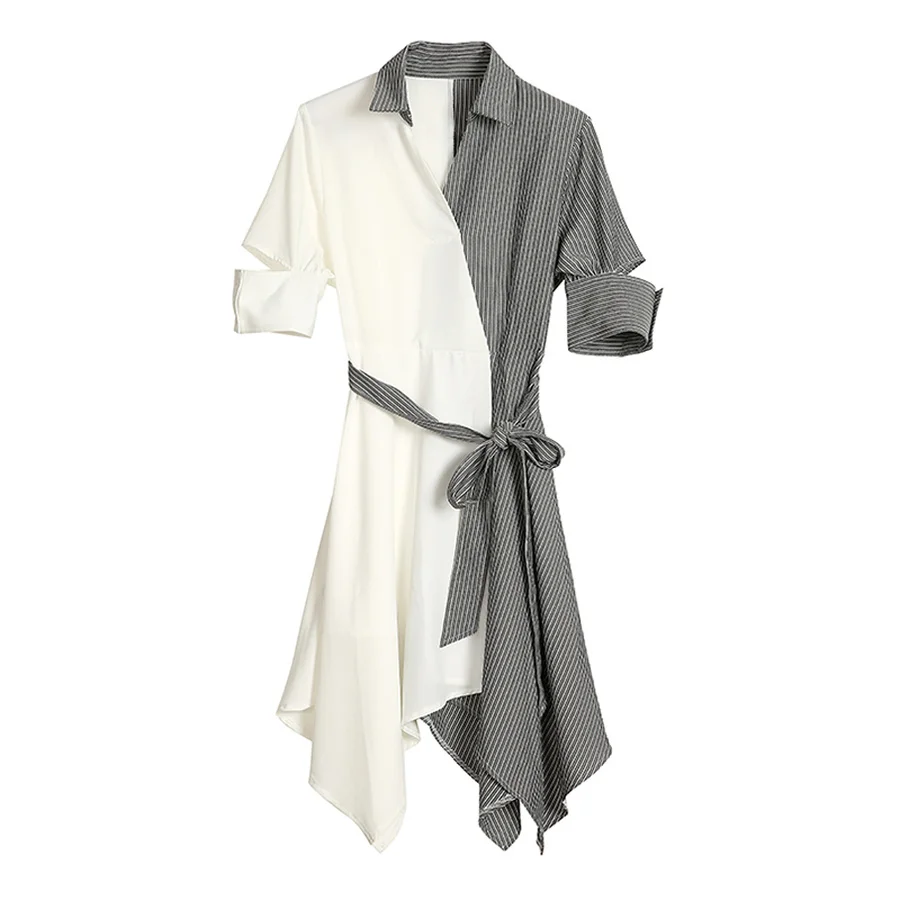 

2021 Vintage White Asymmetrical Chic Midi Dress Spring Summer Striped Plus Size Runway Dress Classy Women Bodycon Party Vestidos