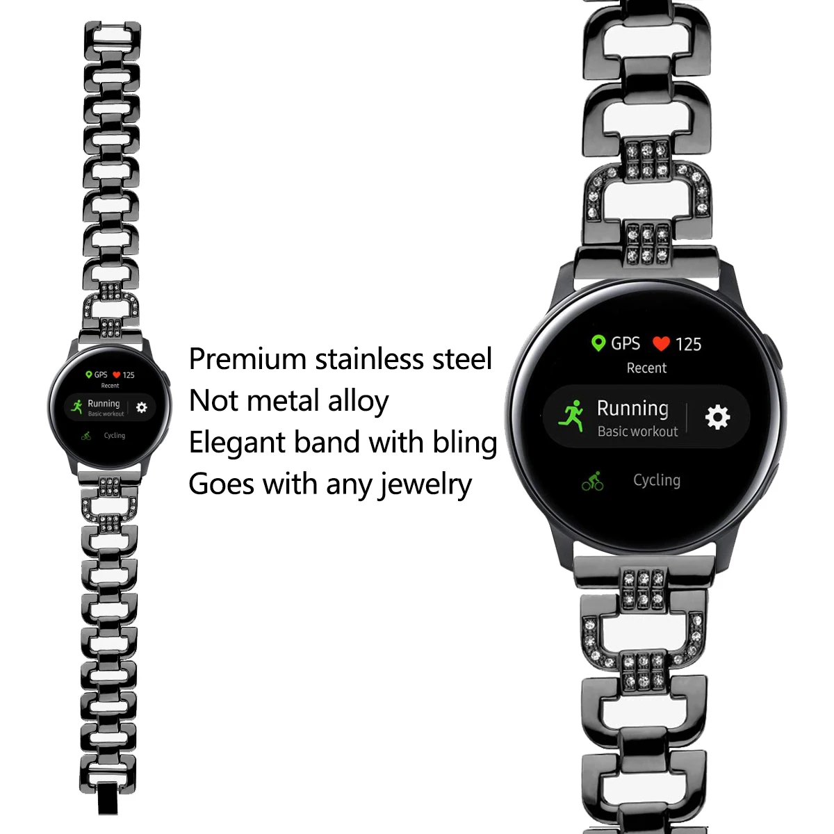 Для samsung Galaxy Watch Active 2 ремешок 20 мм Металл Нержавеющая сталь цепной алмаз d образный