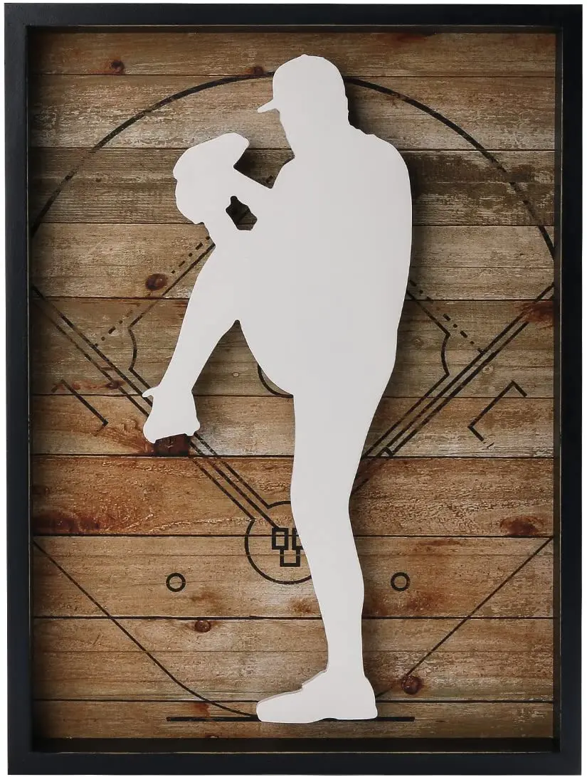 

NIKKY HOME 12" x 16" Baseball Pitcher Wooden Framed Wall Art
