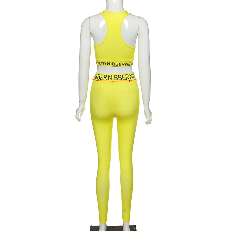 

European casual solid print sport two piece summer fashion slim fit U-neck sleeveless vest and pants women's suit