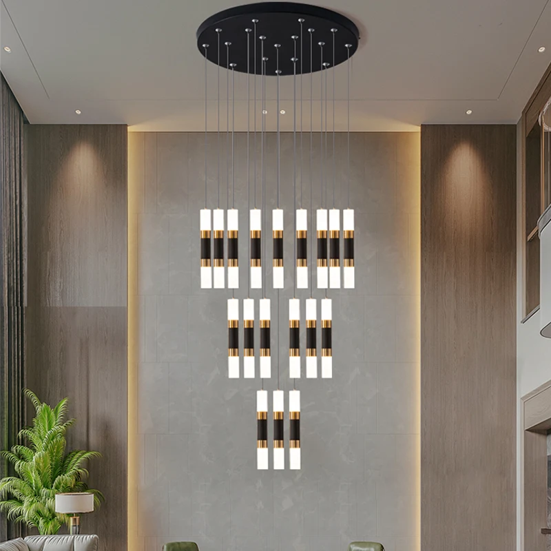 

Modern round long acrylic led chandelier creative restaurant living room staircase decorative chandelier attic Chandelier