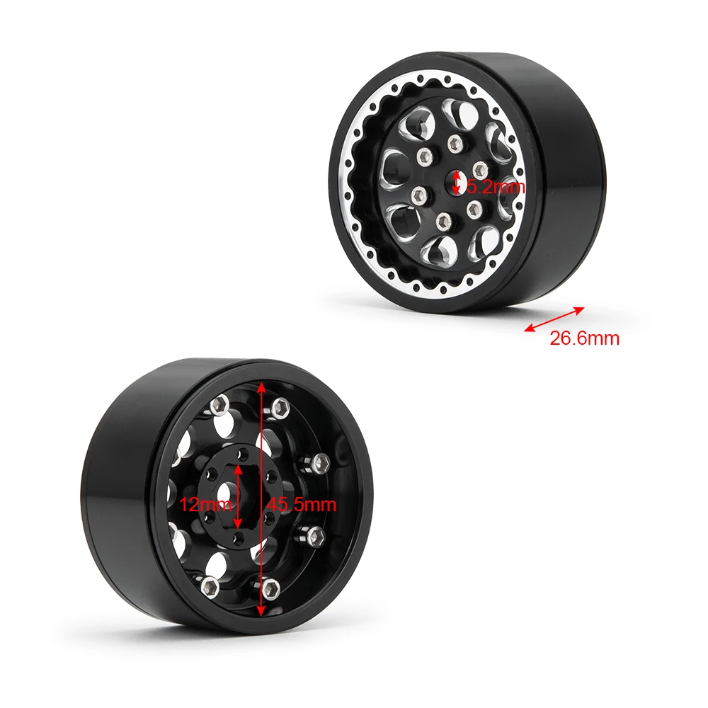 AXSPEED-bujes de llanta de rueda Beadlock de aleaci&oacute;n de aluminio negro de 1,9 pulgadas para Axial SCX10 D90 CC01 1/10 RC Crawler, piezas de coche-1