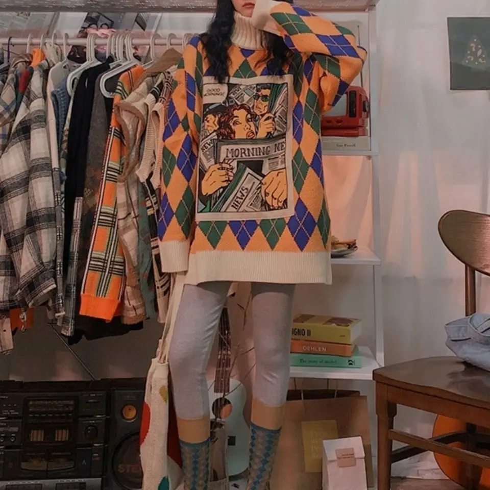 

Autumn and winter new retro thick forest sweater outer wear female BF wind loose mid-length high collar lazy niche