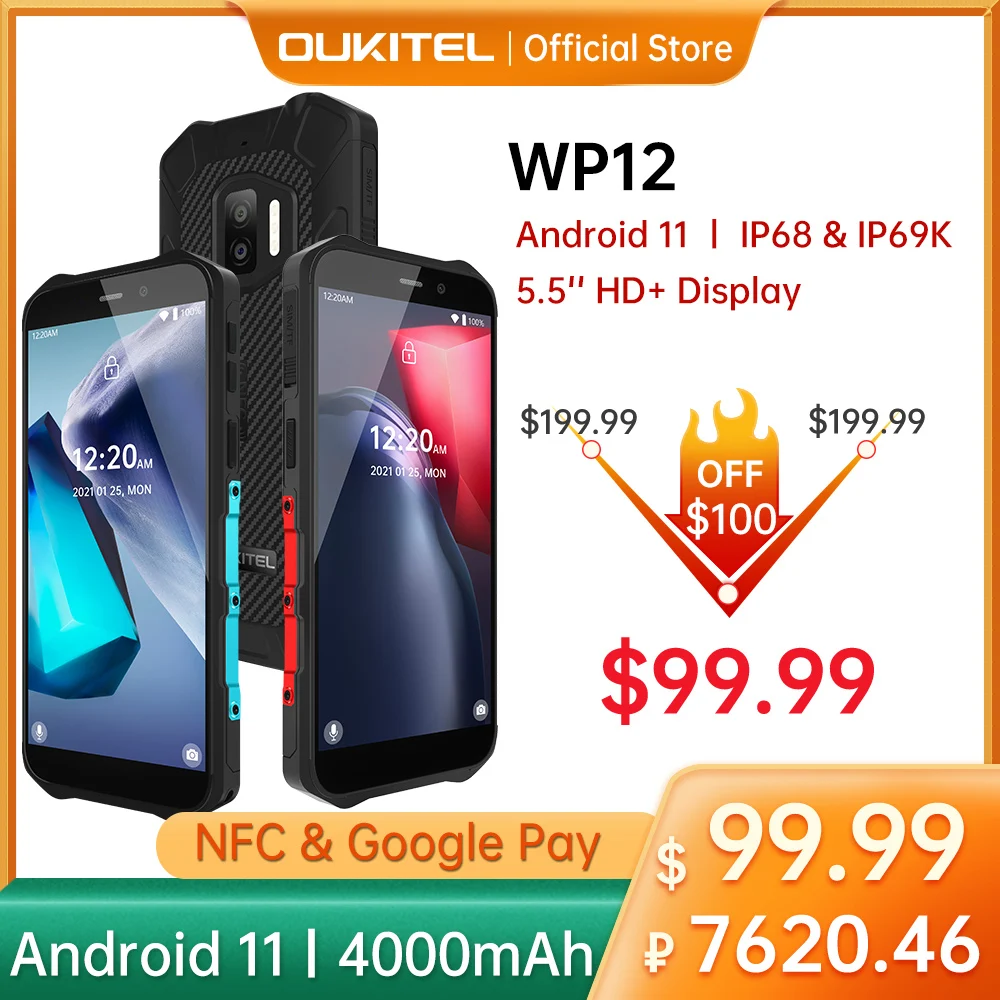 Oukitel прочный IP68/69K WP12 смартфон 4 Гб + 32 ГБ 4000 мА/ч ядра Android11 мобильный телефон 5 ''HD