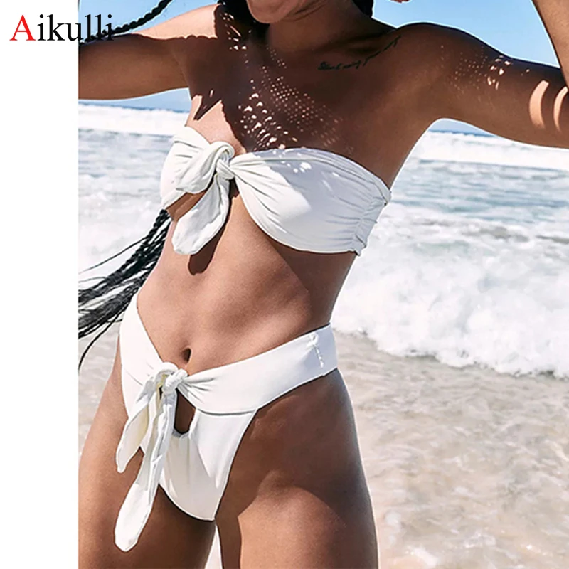 

Sexy Bandage Bikinis Set Push Up Swimwear Women Strapless Swimsuit 2021 Summer Brazilian Bikini Female Beach Bathing Suits Whtie