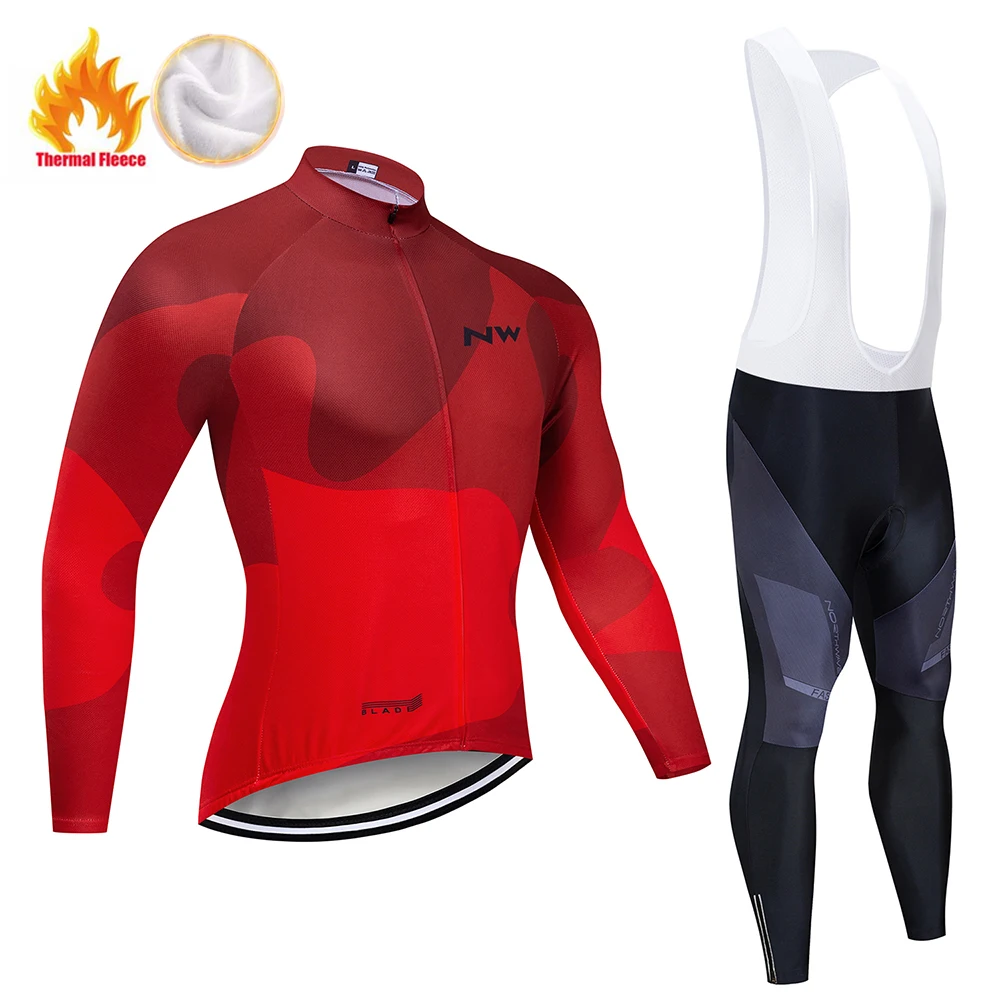 Bib Long suit NW зимний комплект для велоспорта Pro термальный флис MTB велосипедная одежда Ropa Ciclismo Invierno Мужской комплект велосипедного трикотажа - Цвет: Bib Long suit