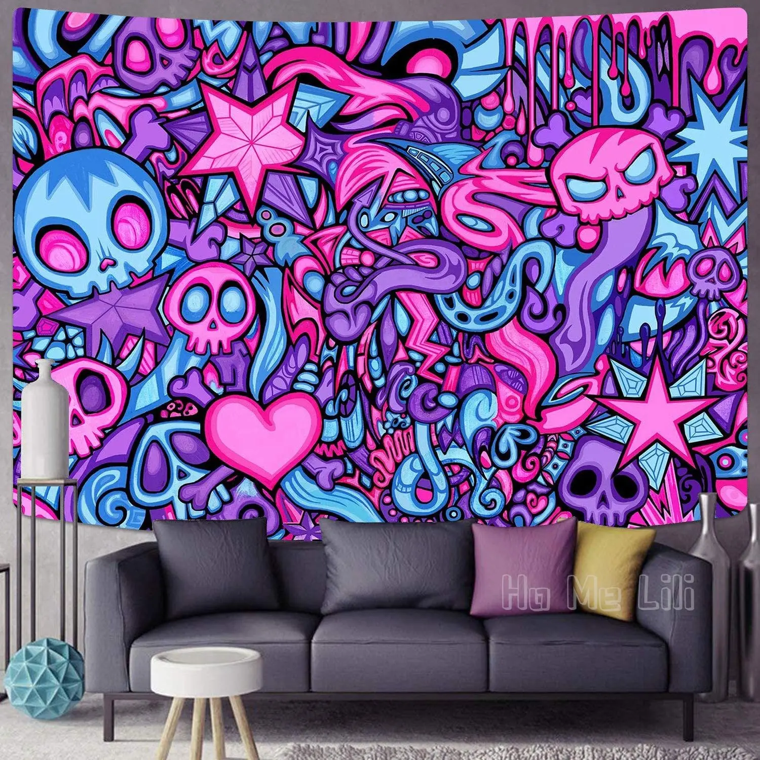 С фиолетовым черепом гобелен Абстрактная живопись для гостиной настенный