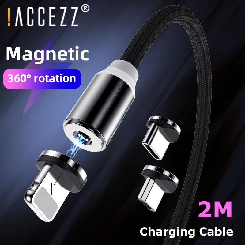 ! 2 м Магнитный USB кабель ACCEZZ освещение зарядное устройство для iPhone XS X 8 Plus зарядный