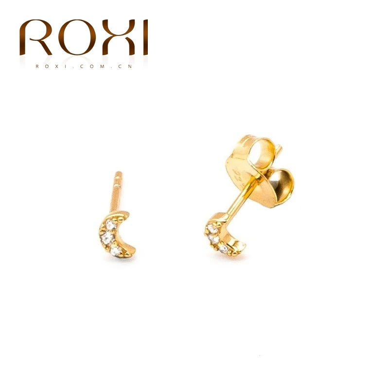 ROXI Small Moon Star Piercing Stud Earrings Mini 925 Sterling Silver Cartilage Earrings for Women Wedding Jewelry Earring 2020 images - 6