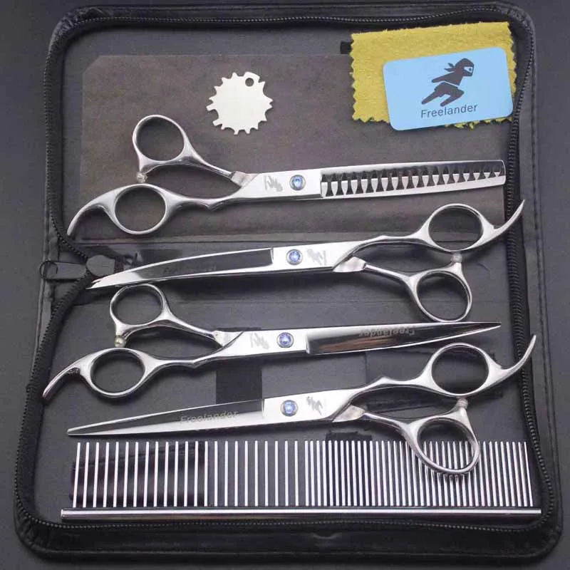 Set4 Freelander 7,0 дюймовый высококачественный набор из 4 предметов ножницы для ухода за домашними животными ножницы для кошек и собак прямой СГИБ набор - Цвет: Set4