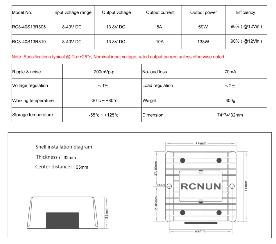 RCNUN DC 8-40V к DC 12V 13,8 V 1A 3A 6A 10A 15A 20A 25A повышающий понижающий преобразователь стабилизатор напряжения CE RoHS для автомобилей на солнечной батарее