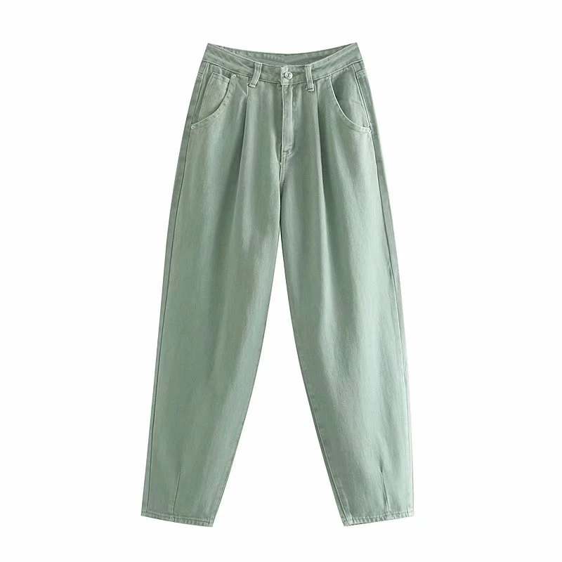 

HiloRill Women Solid Loose Cowboy Jeans Baggy Pleated Harem Pants High Waist Full Length Casual Trousers Lady Zipper Fly Bottoms
