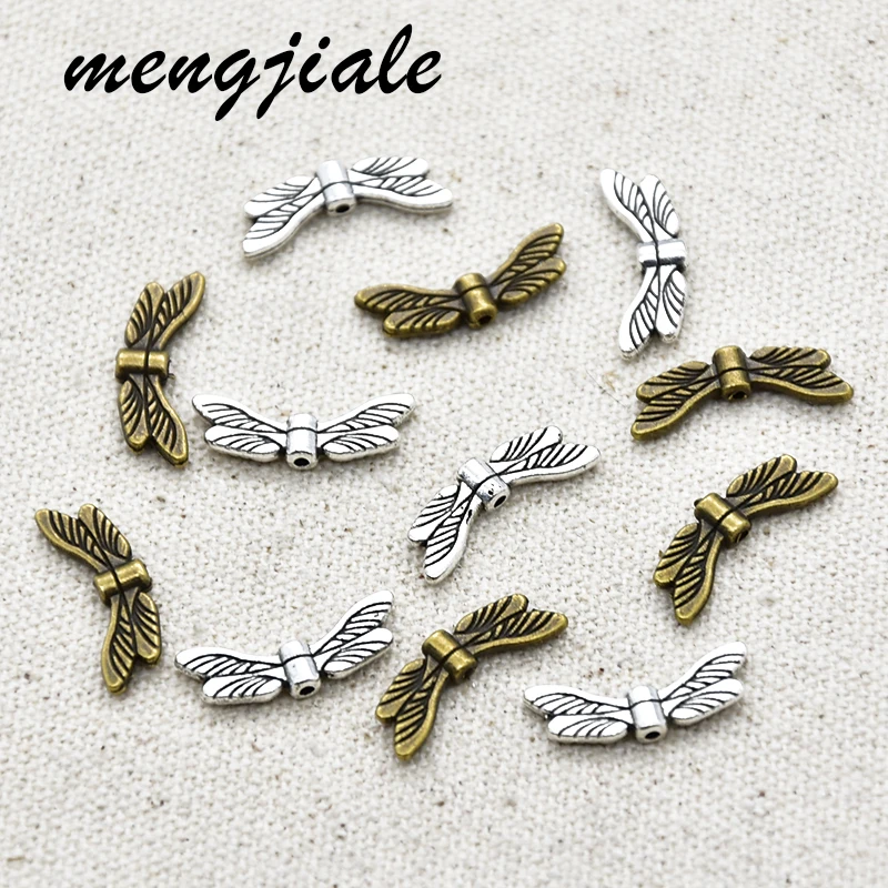 

30pcs/lot Antique Silver/Bronze Zinc Alloy Dragonfly Wings Spacer Beads Diy Jewelry Findings Accessories Wholesale 20x7mm