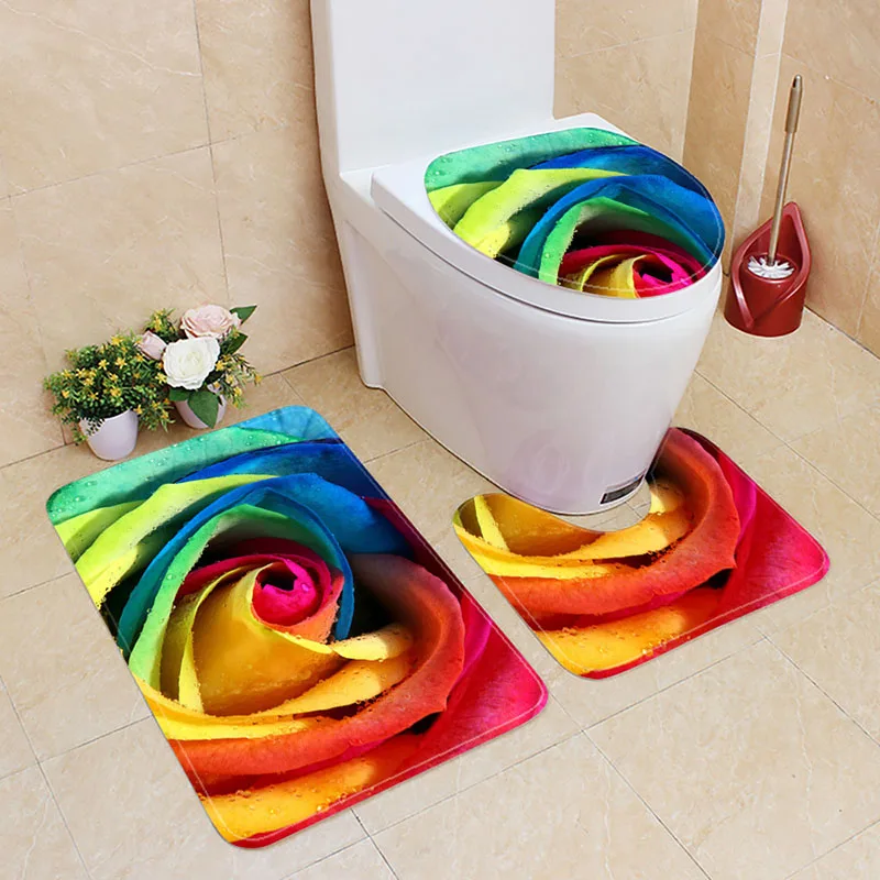 

3Pcs/set Bathroom Mat Set Flannel Kitchen Bath Mat Carpet Bathroom Toliet Rug Washable Toilet Seat Covers