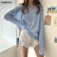 oversize s xxl long sleeve solid t shirts women mesh breathable tops sun protection streetwear casual all match undershirts ins