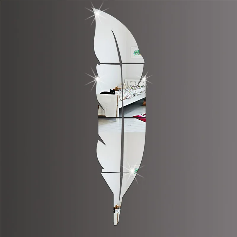 

3D Наклейка на стену, перо, шлейф, Зеркальная Наклейка для гостиной, искусство, домашний декор, Виниловая наклейка, акриловая наклейка, настен...