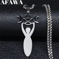 witchcraft sun goddess stars moon stainless steel necklace for women silver color statement necklaces jewelry cadena n4219s03