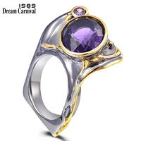 dreamcarnival 1989 unique trendy ring for women upright flap design big purple color zircon party different wearing look wa11775