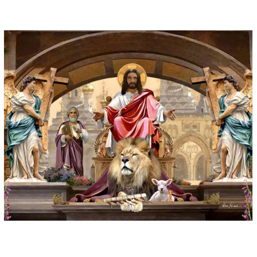 5d полноразмерная круглая Алмазная картина с узорами Иисуса и тигра вышивка из