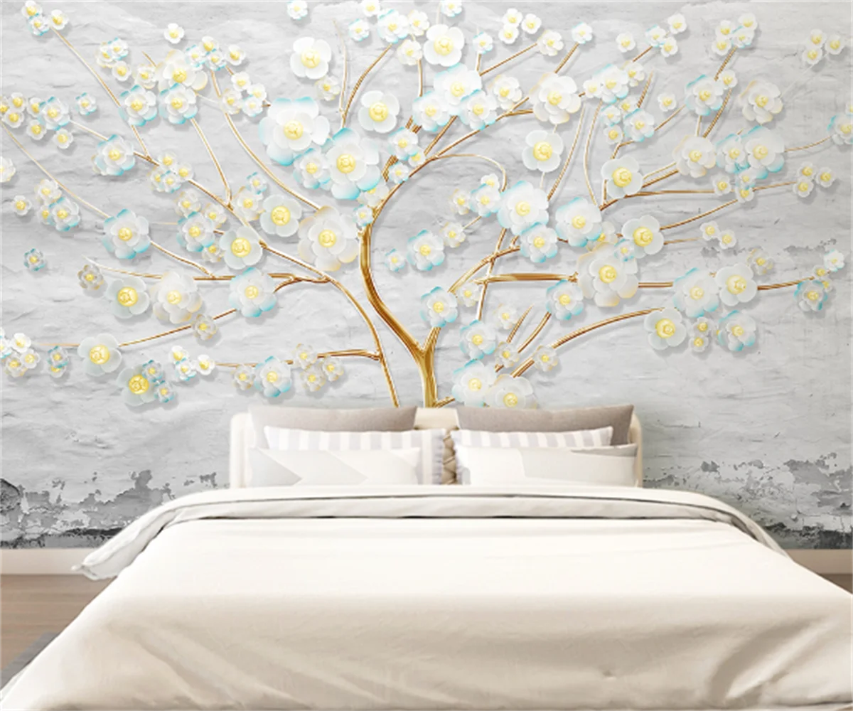 

Nordic 3d three-dimensional modern flower embossed small fresh background wall paper photo custom 3D any size wallpaper mural