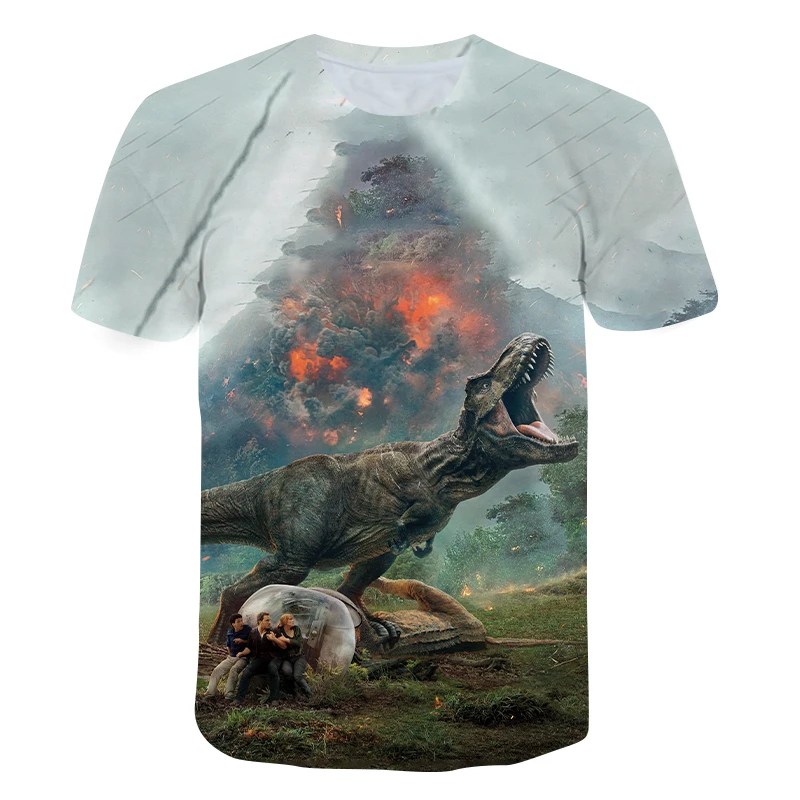

Dinosaur Ancient Creatures Pattern Printing Boy Shirt Summer Polyester Thin Stretch Kids Tshirt Short Sleeve Children Clothes
