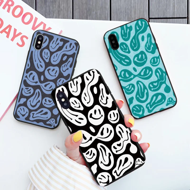 Trippy Twisted Smiley Face Phone Case for iPhone 6s 7 8 plus SE 2020 12 mini 11 13 pro max X XR XS Max Soft Silicone Cover
