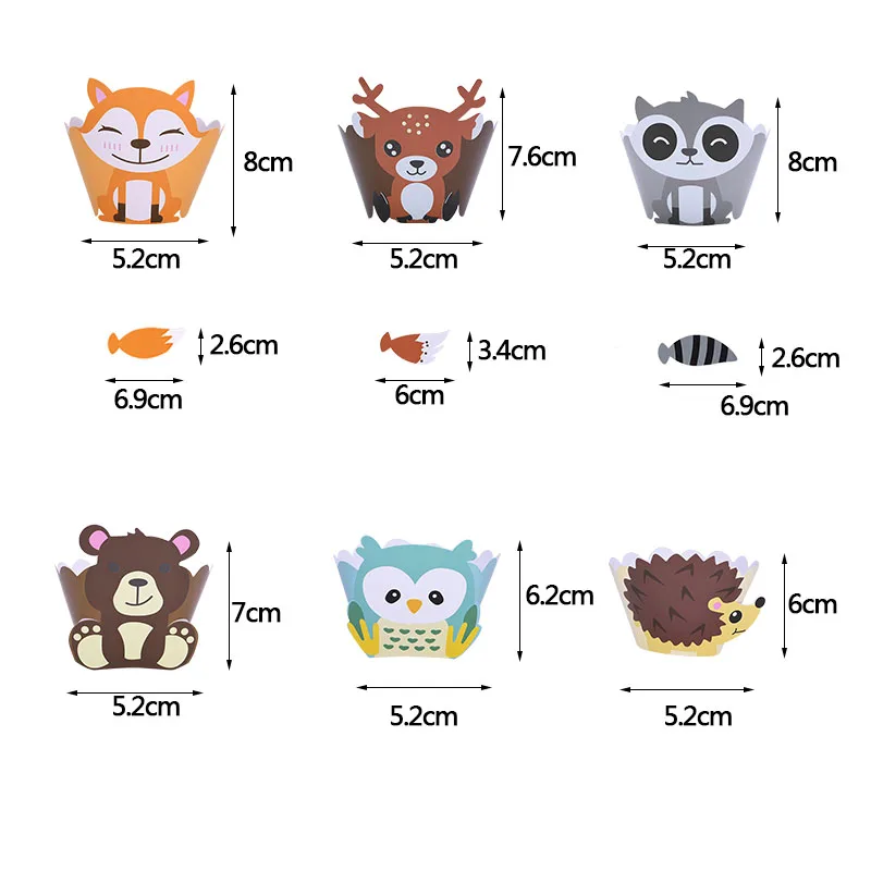 12 шт. обертки для кексов с изображениями мультяшных животных белки, динозавра и обезьяны - украшение для упаковки кексов на детских праздниках, включая детские душы и дни рождения.