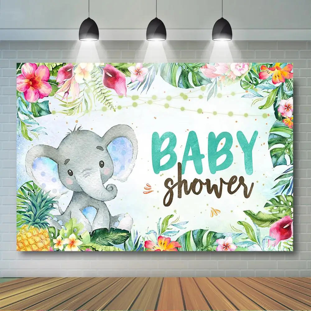 

Фон для фотосъемки с изображением слона малыша летних тропических листьев цветов фон для фотосъемки слон в гавайском стиле праздничное укр...