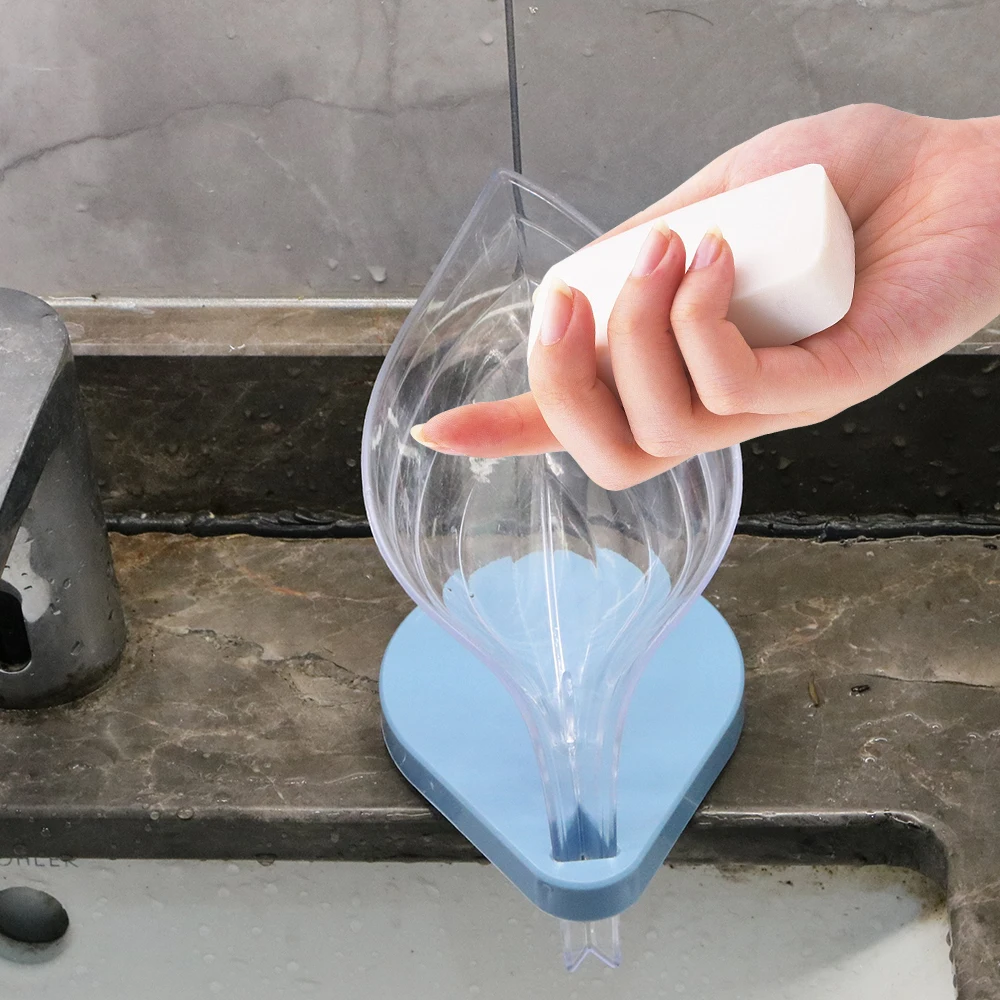 

Suction Cup Free Punch Soap Box Bathroom Supplies Shower Soap Storage Tray Leaf Shape Drain Soap Holder