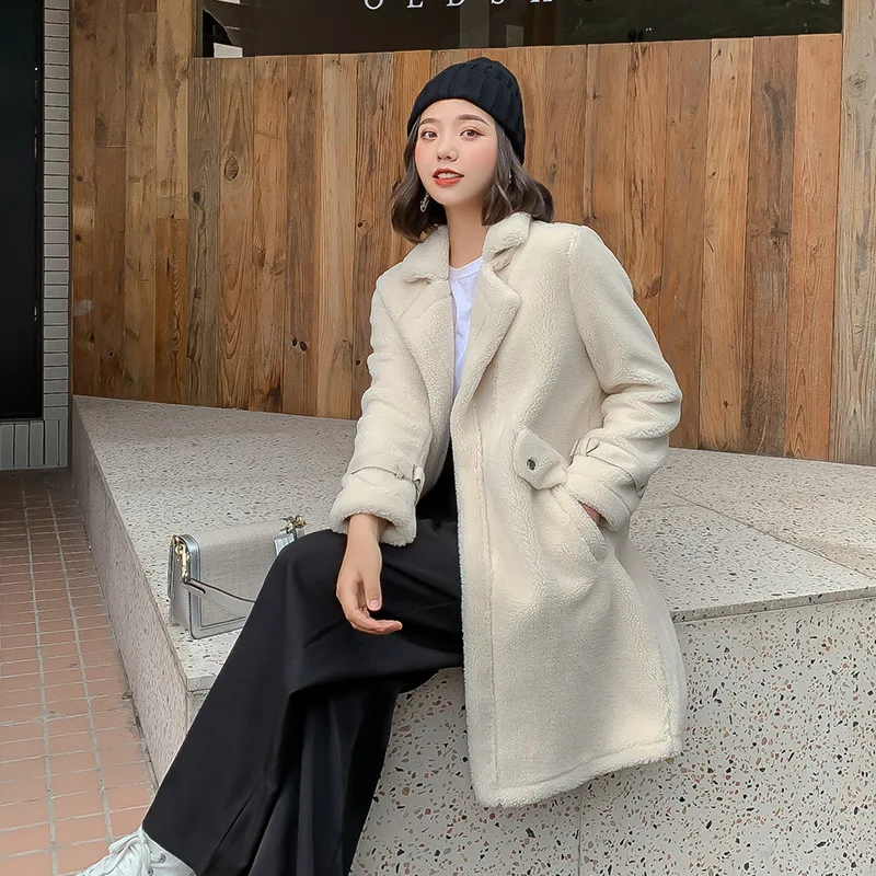 

Women's Fashion Casual Long Faux Fur Coat Turn down Collar Covered Button Lamb Fur Coat Sheep Velvet Fur Jacket