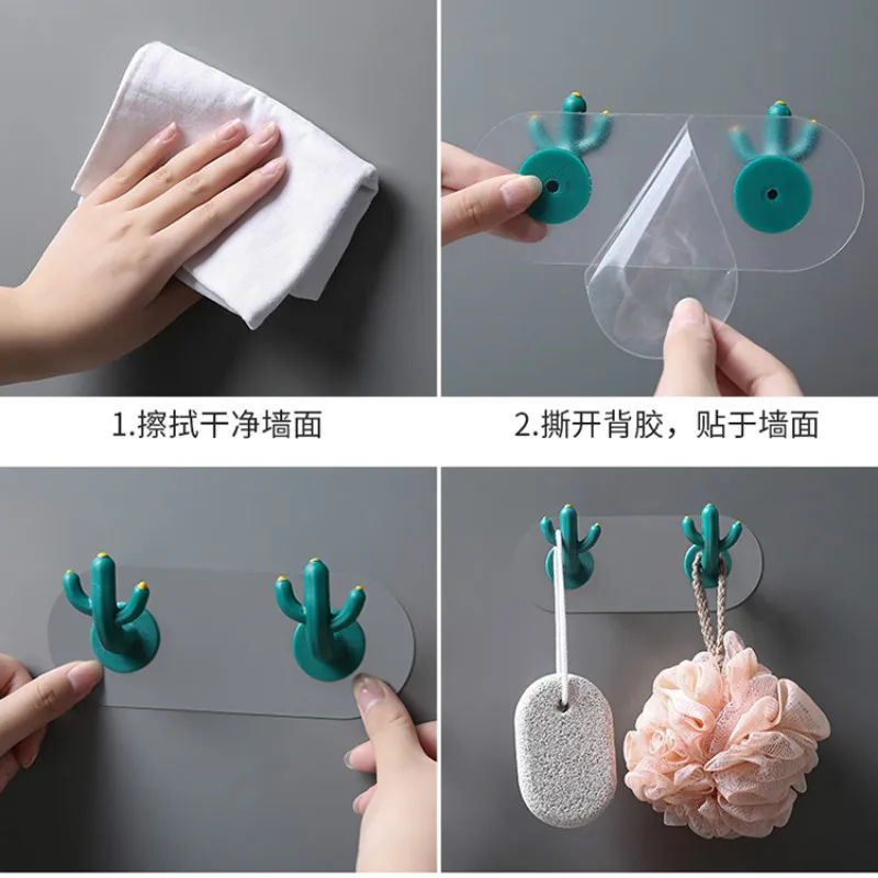 

Hook Strong Adhesive Non-perforated Wall Hanging Wall Creative Cute Cactus Bathroom Hooks