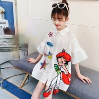 girls t shirt dress summer cartoon trumpet sleeve fashion sequins beauty embroidery long tops kids clothes 4 14 years boutique