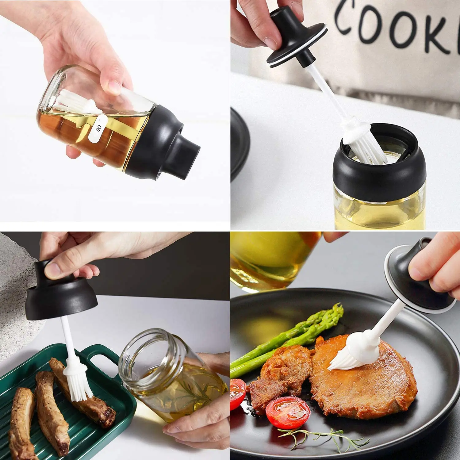 

250ml Seasoning Bottles Glass Condiment Storage Containers Condiment Pot Spice jar with Spoon Honey Pot Oil Brush Bottle