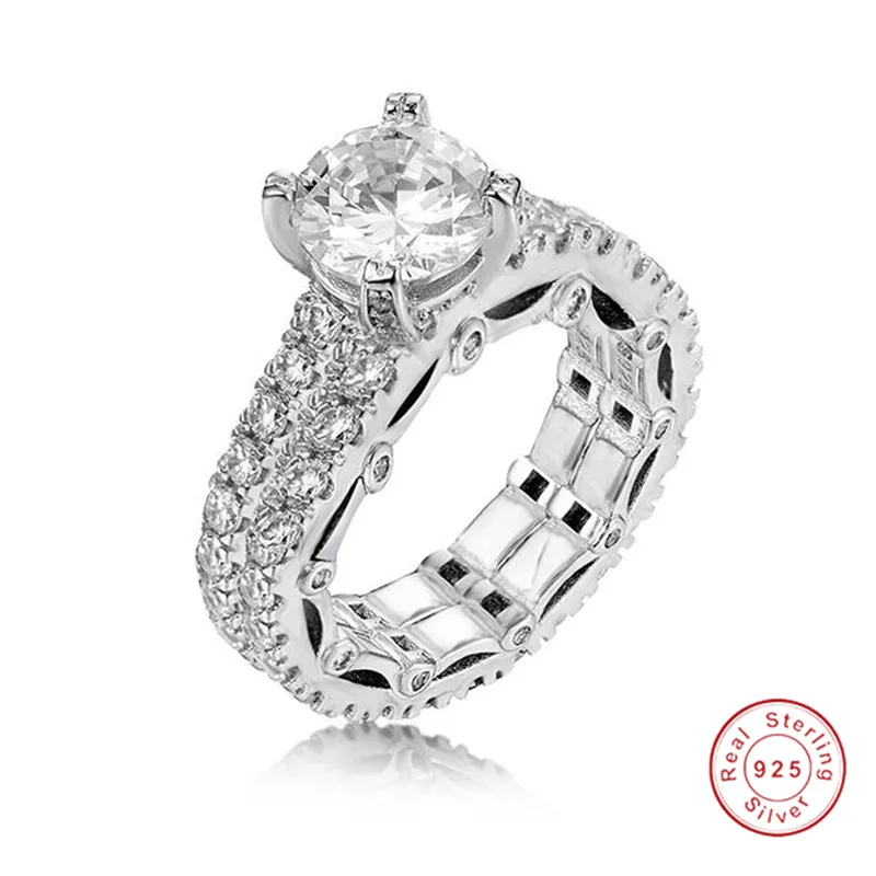 

Vintage 925 Sterling silver ring set 2-in-1 Luxury Round 2ct SONA Diamond Wedding rings for Women Simulated Platinum jewelry