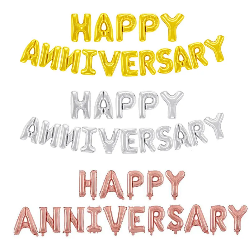 16 шт./лот золотые/серебристые шары с надписью на годовщину круглые вечерние