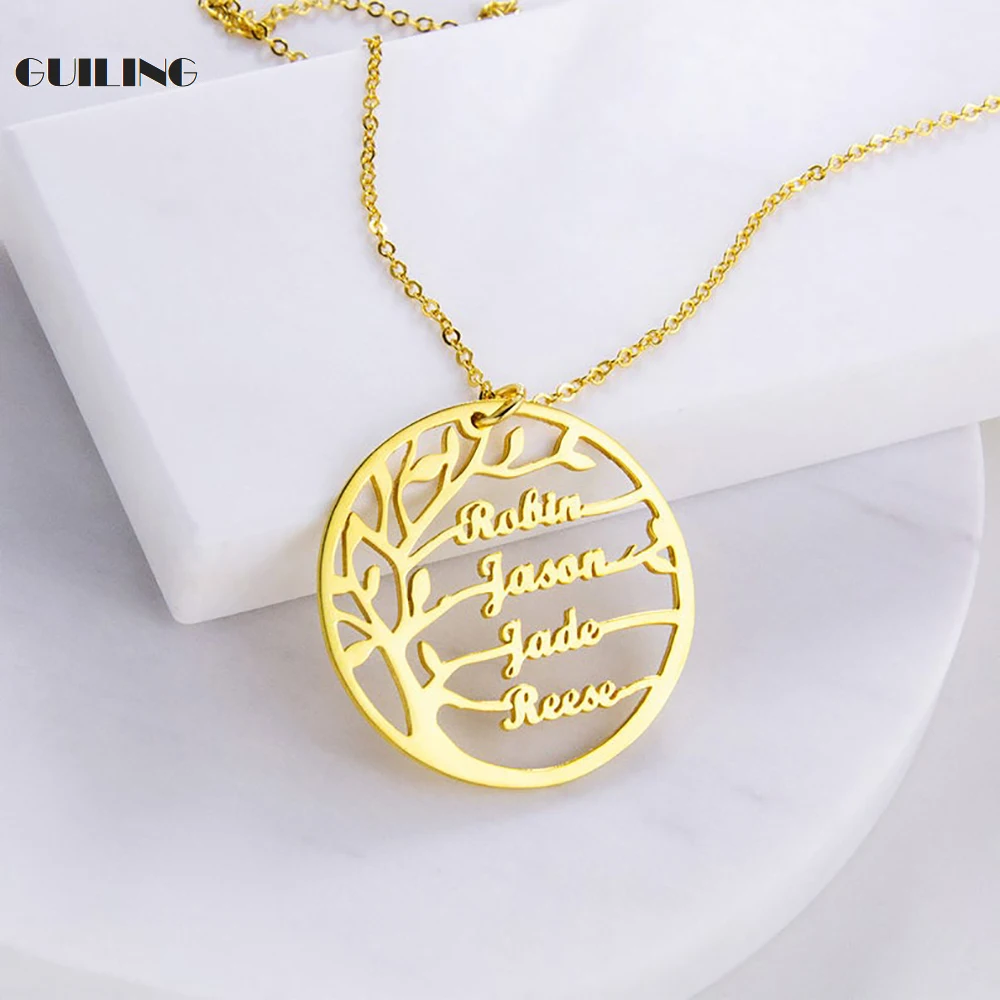 

Dainty Personalized Custom Family Tree of Life Pendant Link Chain Necklace Charm Mother Birthday Gift Stainless Steel Jewelry